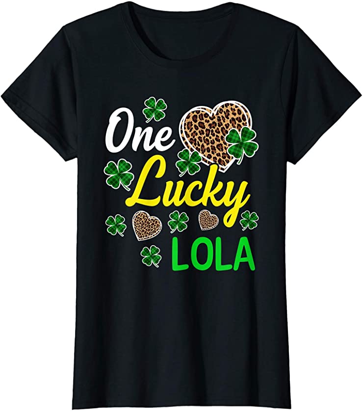 Womens One Lucky Lola Lucky Shamrock St Patrick’s Day Leopard T-Shirt