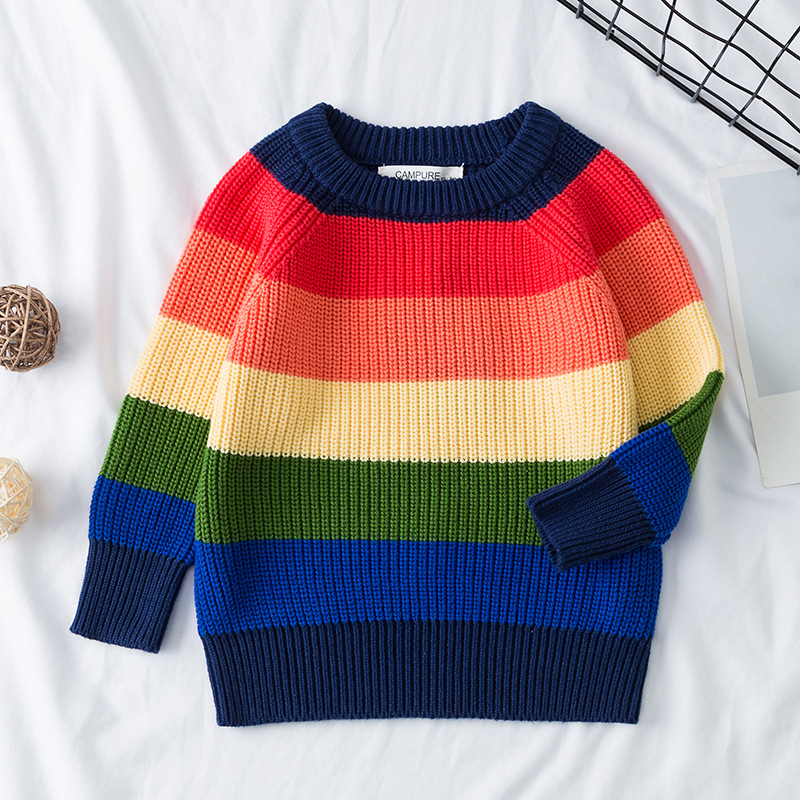 Baby Sweaters Children Pullover Children’s clothing Rainbow Striped Girls and Boys Kintting attire Tops Kids Clothes alx