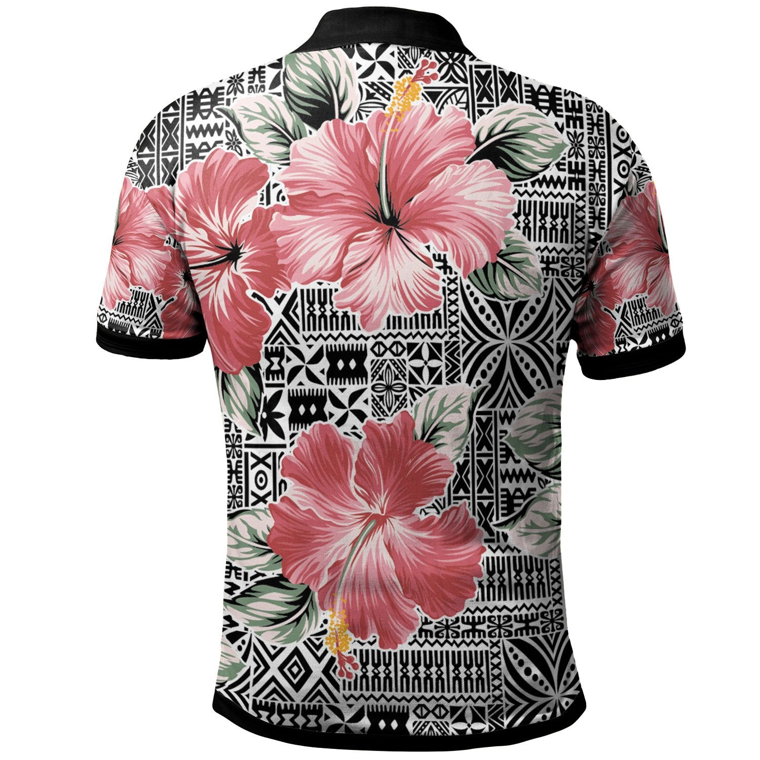 Polynesian Polo Shirt - Pink Hibiscus Flower With Tapa Pattern - Gearnoble