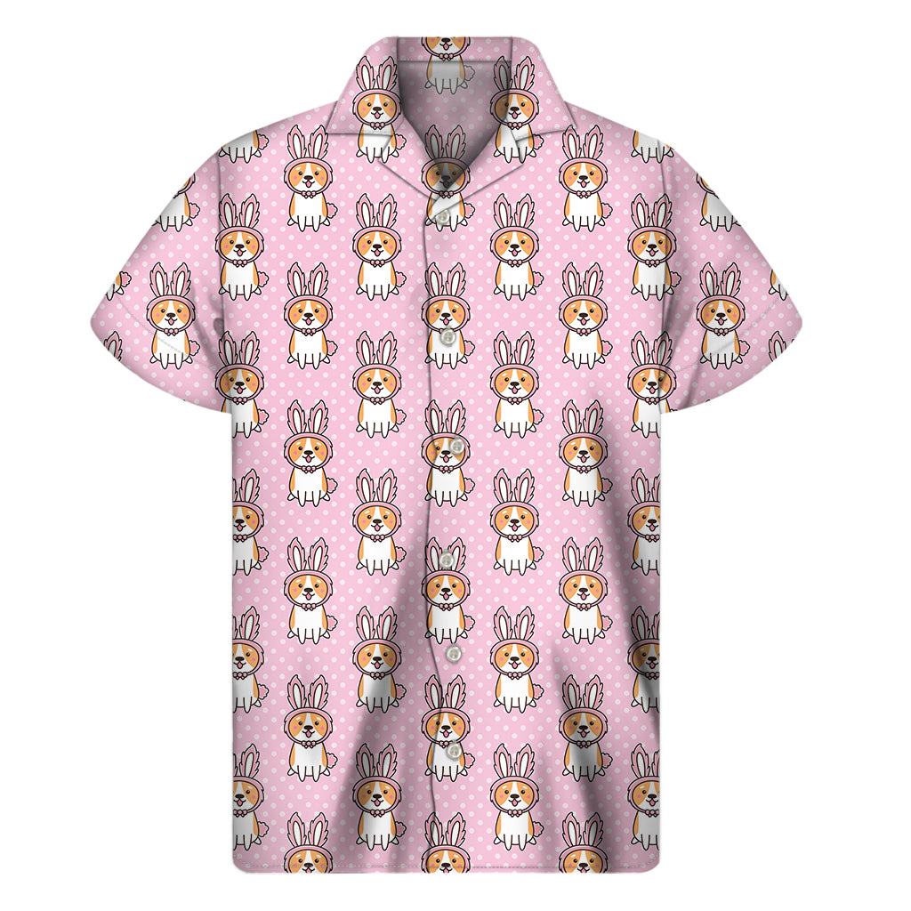 Bunny Corgi Pattern Print Men’S Short Sleeve Shirt