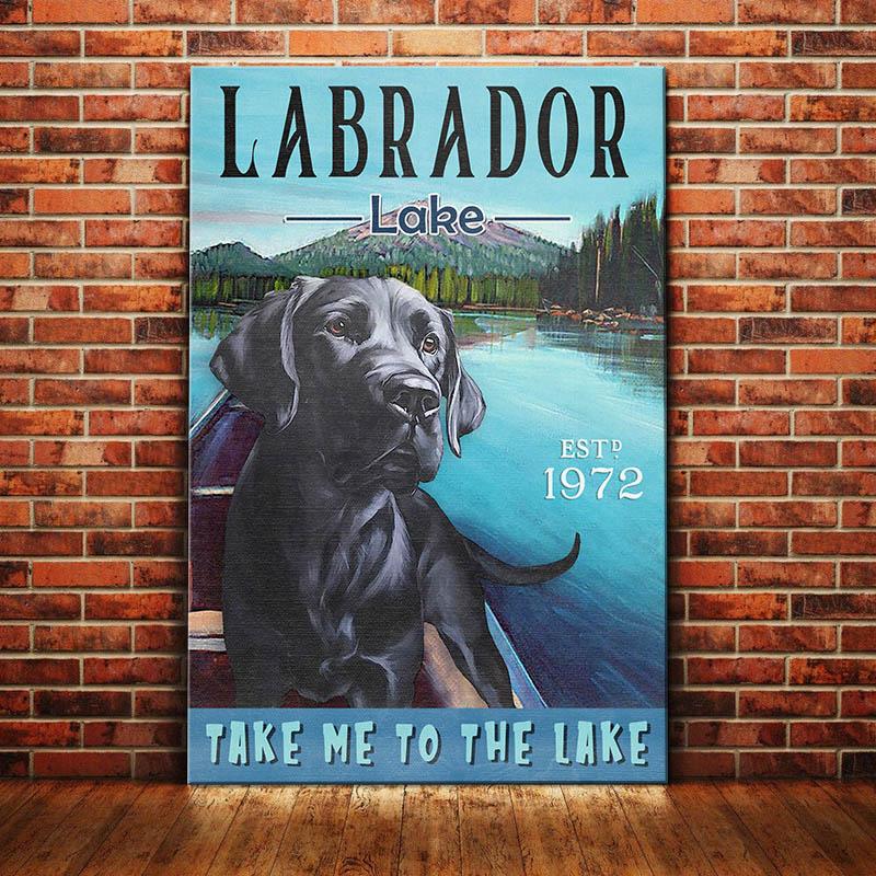 Black Labrador Retriever Dog Canvas And Poster Take Me to The Lake | Art Print | Home Decor | Room Decor | Wall Art