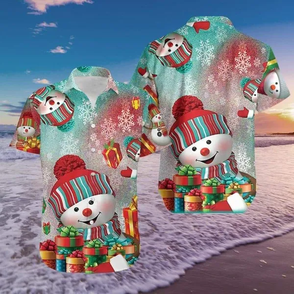 Lovely Snowman With Gift Merry Christmas Hawaii Shirt For Men Women Adult Ha107625