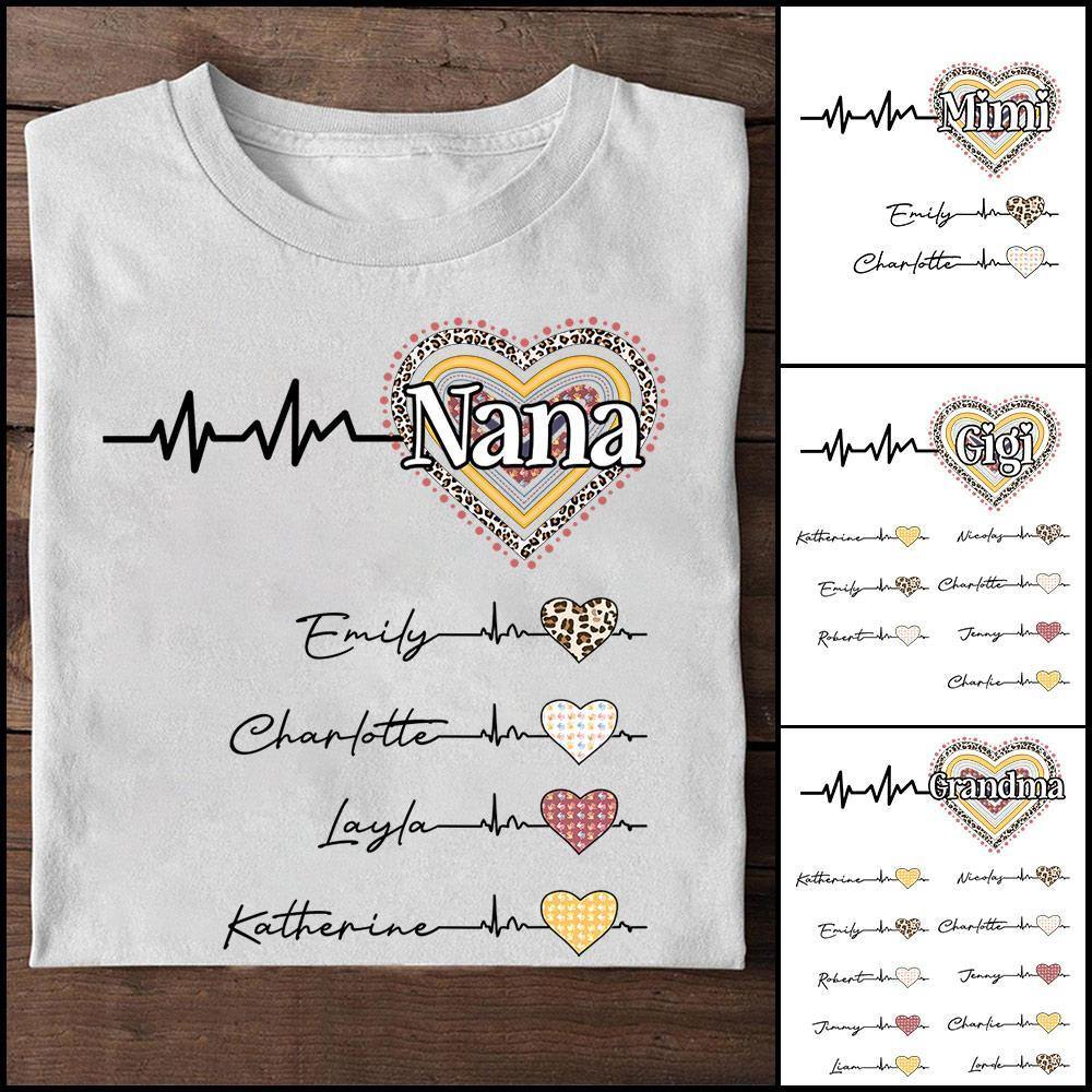 Grandma With Grandkids Rainbow Leopard Heart Personalized Shirts