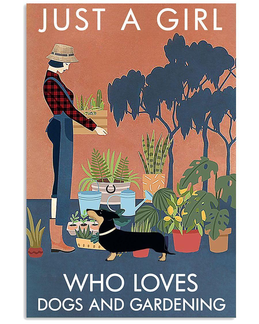 Vintage Just A Girl Loves Gardening And Dachshund Gift Vertical Poster