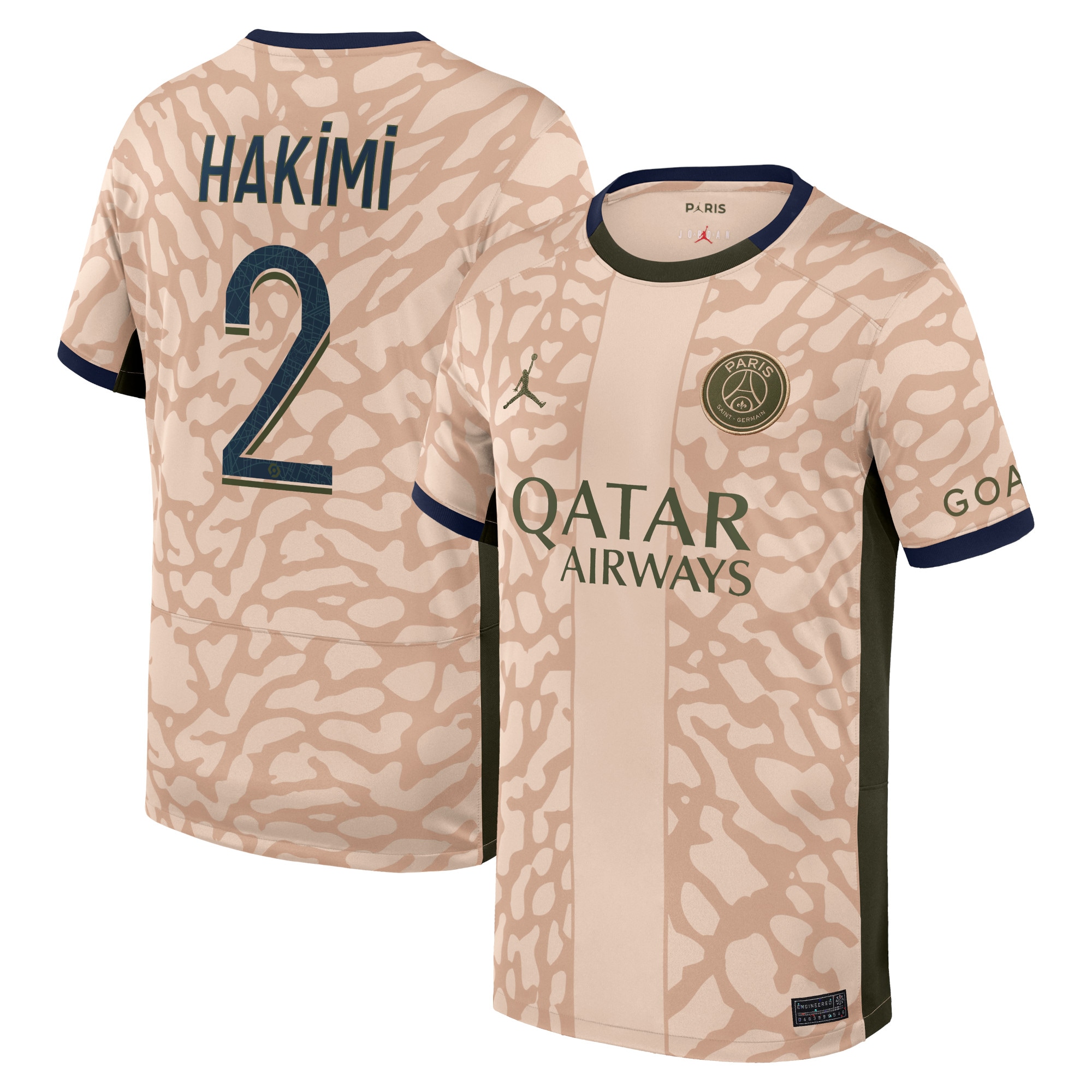 Achraf Hakimi Paris Saint-Germain Jordan Brand Youth 2023/24 Fourth Stadium Replica Player Jersey  Tan