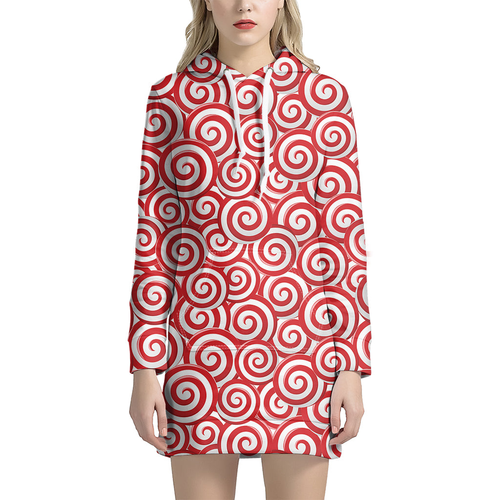 Red Lollipop Candy Pattern Print Women’S Pullover Hoodie Dress