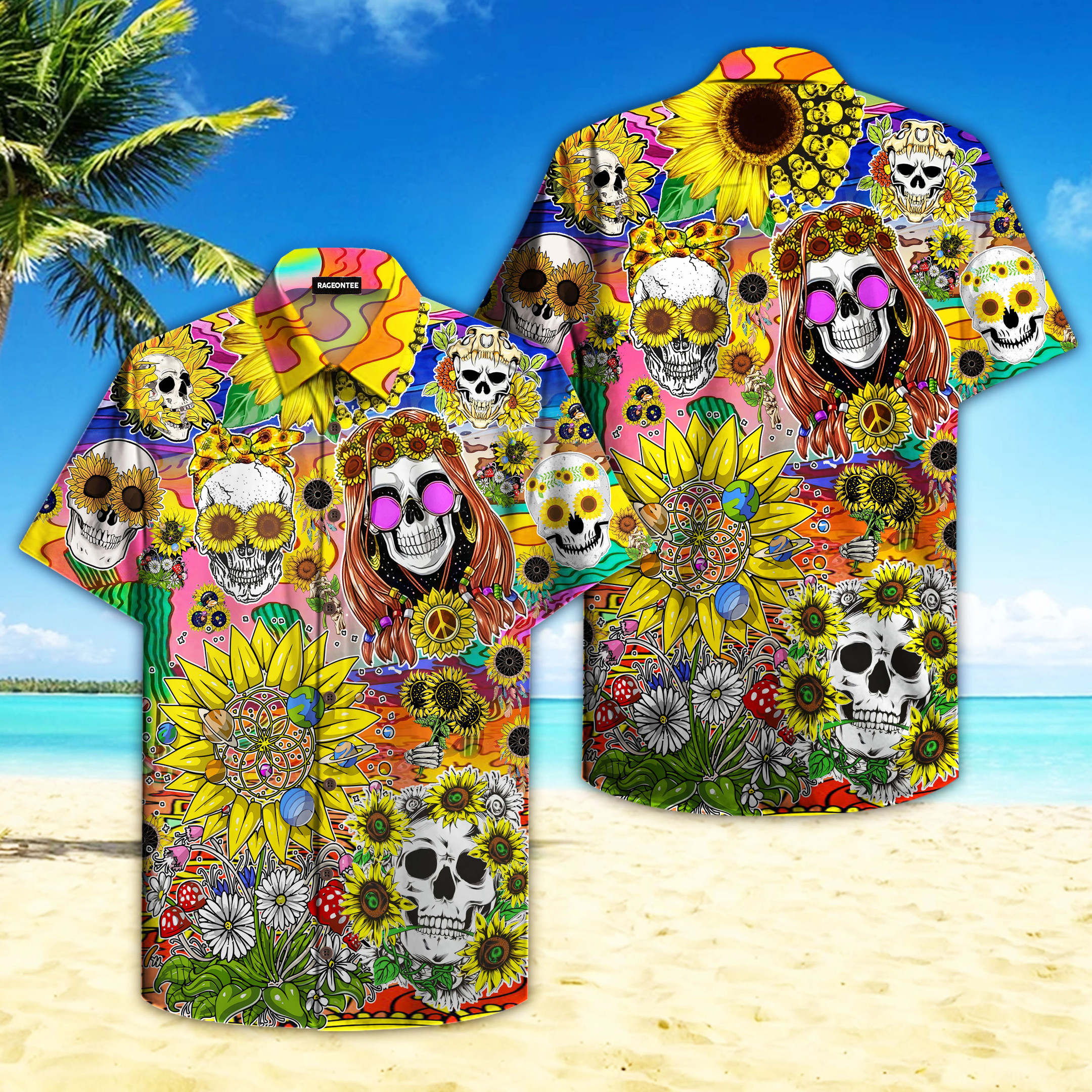 Sunflower Skull Hippie Hawaii Shirt Unisex Adult Ha21373