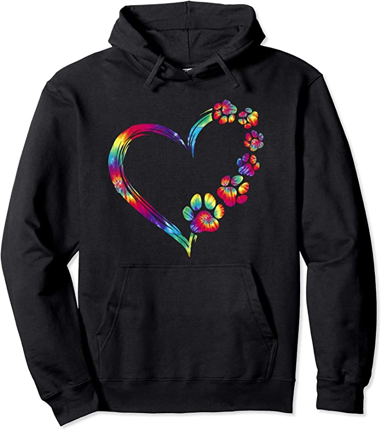 Dog Mom Dad Puppy Love Dogs Paw Print Heart Tie Dye Design Pullover Hoodie