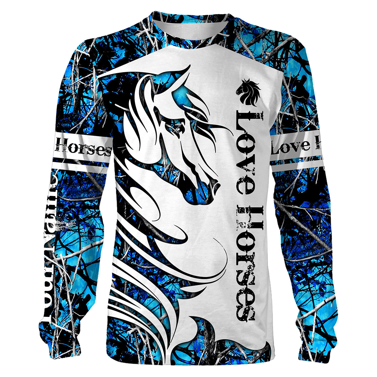 Personalized Love Horses Blue camo All over print shirts for men, women and kids, Custom name Horse Shirts for Horse Lovers – IPHW133