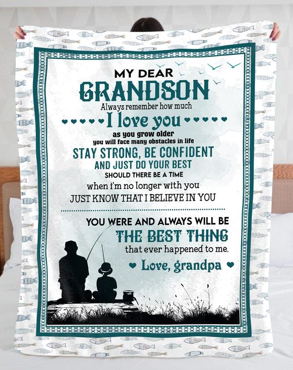 To My Grandson Fleece Blanket, Gift For Grandson From Grandpa Blanket, Birthday Gift For Grandson