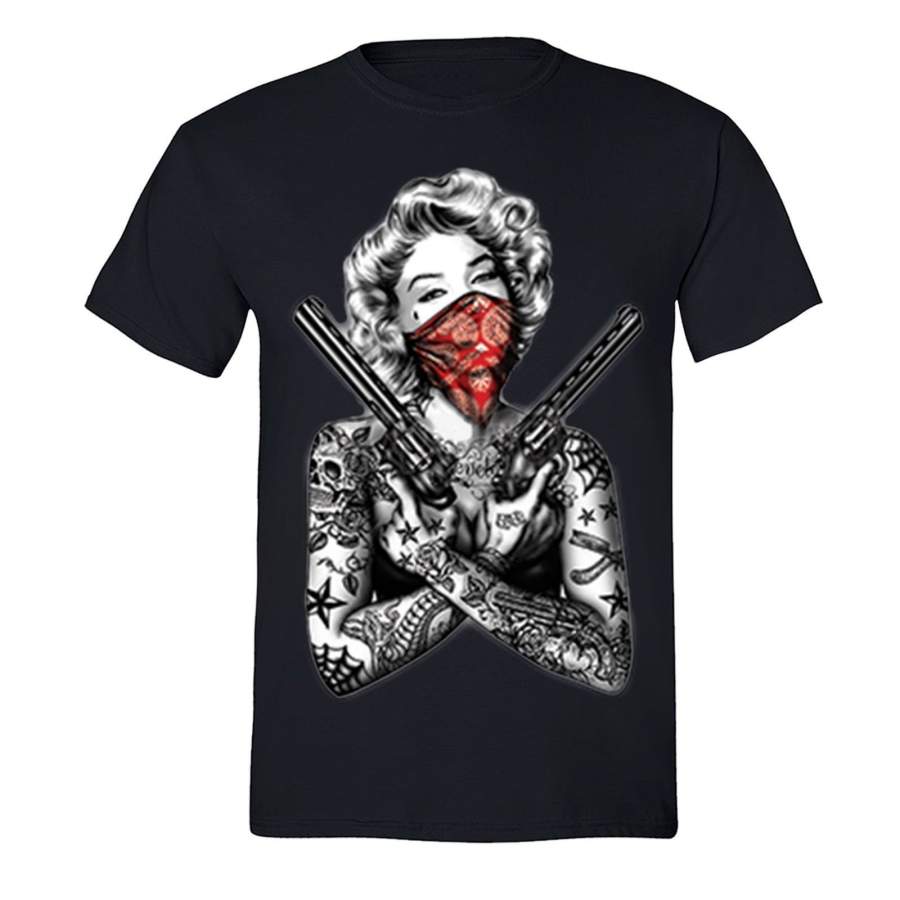 Marilyn Monroe Guns T-Shirt Bandana Skull Tattoos 2Nd Second Amendment Tshirt