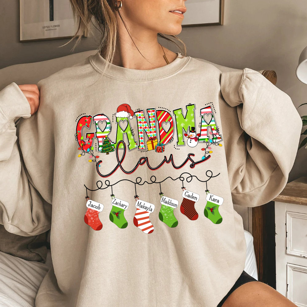 Christmas Grandma claus Sweatshirt, Christmas Grandma Claus Sweatshirt, Custom Grandma Christmas Shirt, Grandma Custom kids, Grandma claus