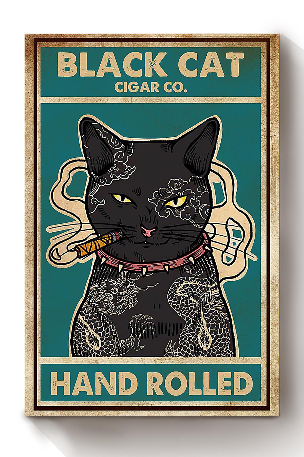 Black Cat Cigar Co Hand Rolled Animal Wall Art Gift For Cat Lover International Cat Day Kitten Foster Canvas