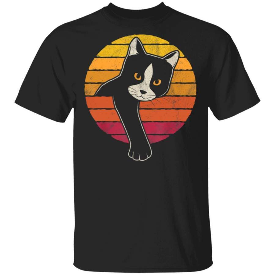 Vintage Style Tuxedo Cat Silhouette Retro Cat Lover Gift T-Shirt