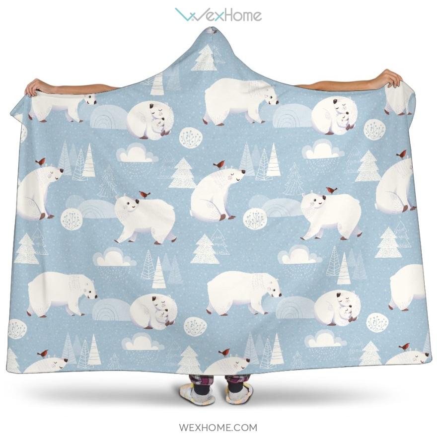 Cute Polar Bears Christmas Decoration Pattern Hooded Blanket