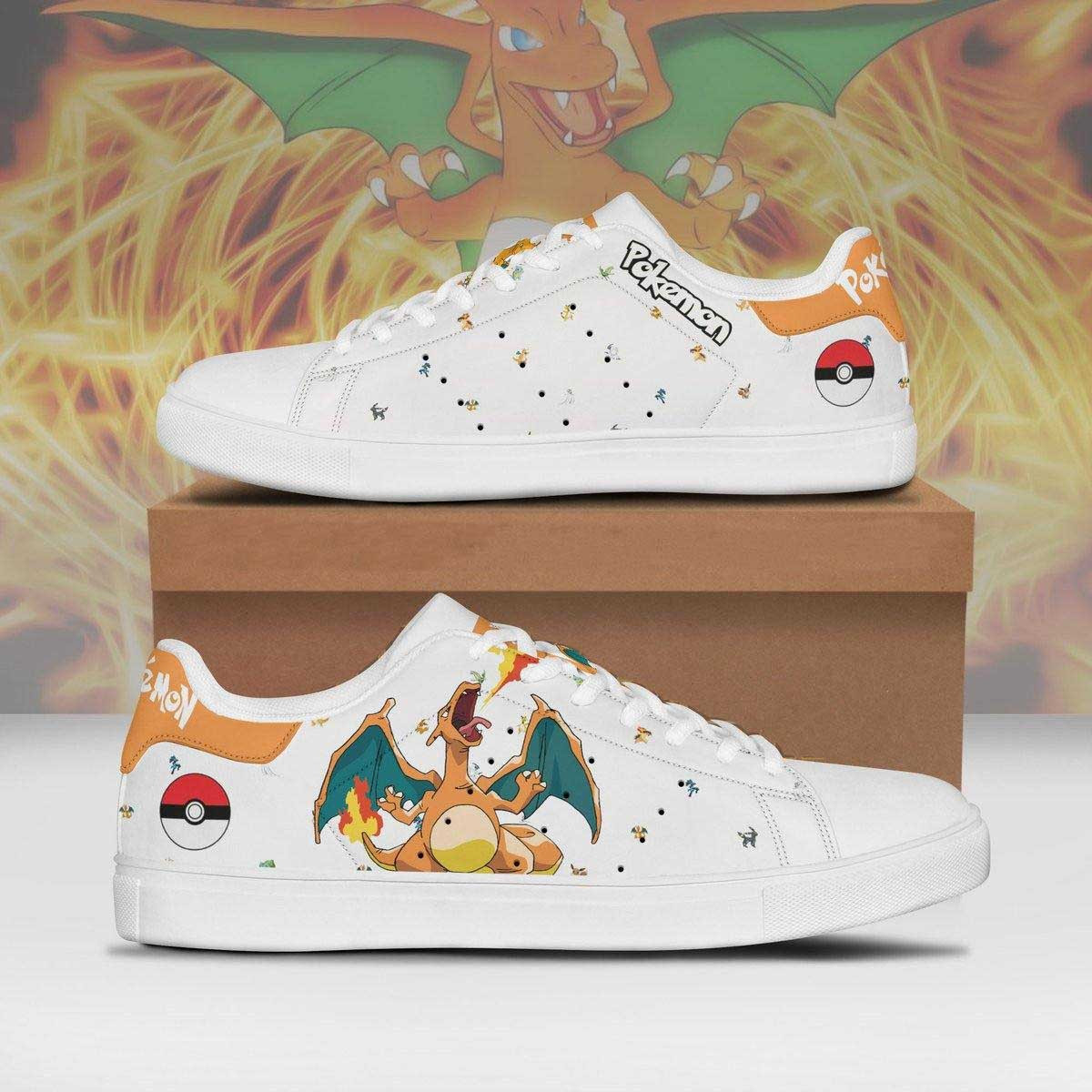 Pokemon Charizard Anime Christmas Gift For Fan Low Top Leather Skate Shoes Sneakers For Man And Women