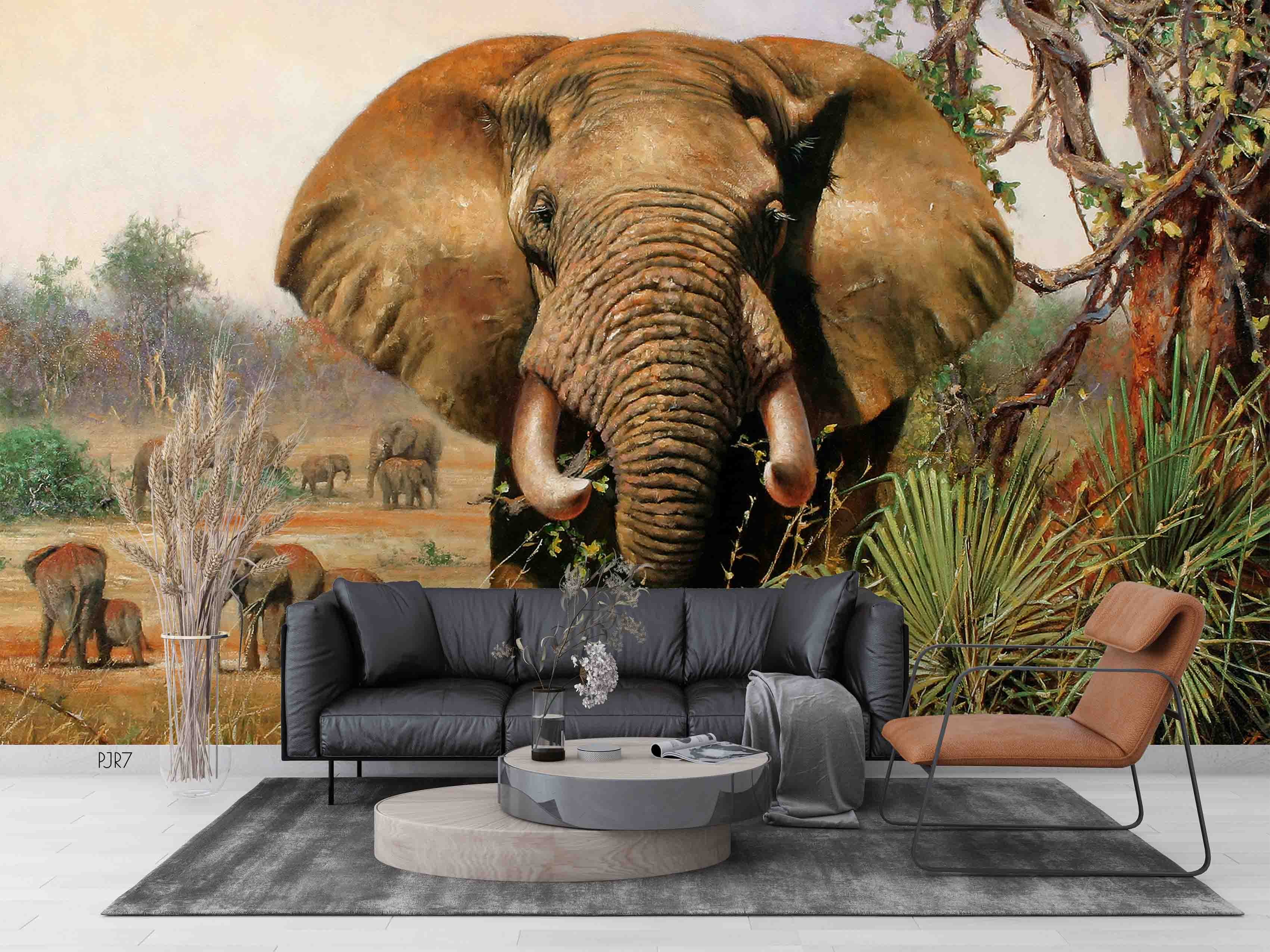 3D Landscape Animal Elephant Wall Mural Wallpaper Wj 6711