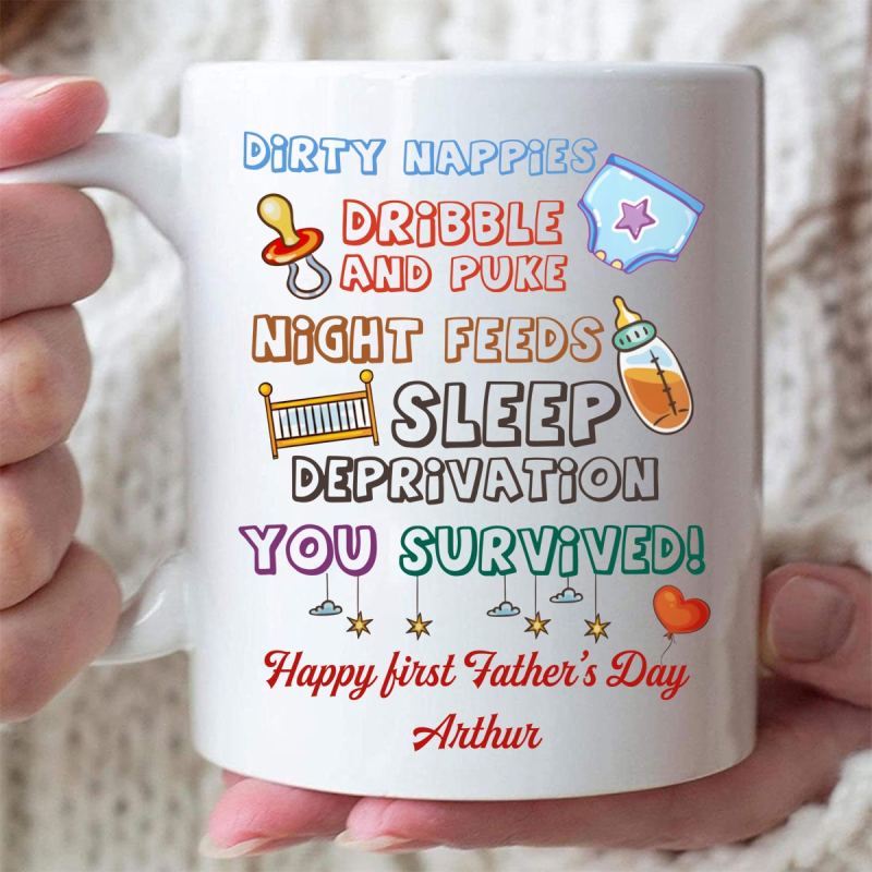 You Survived! Happy First Father‘S Day Custom Personalized Coffee Mug Gift Ideas For New Dad