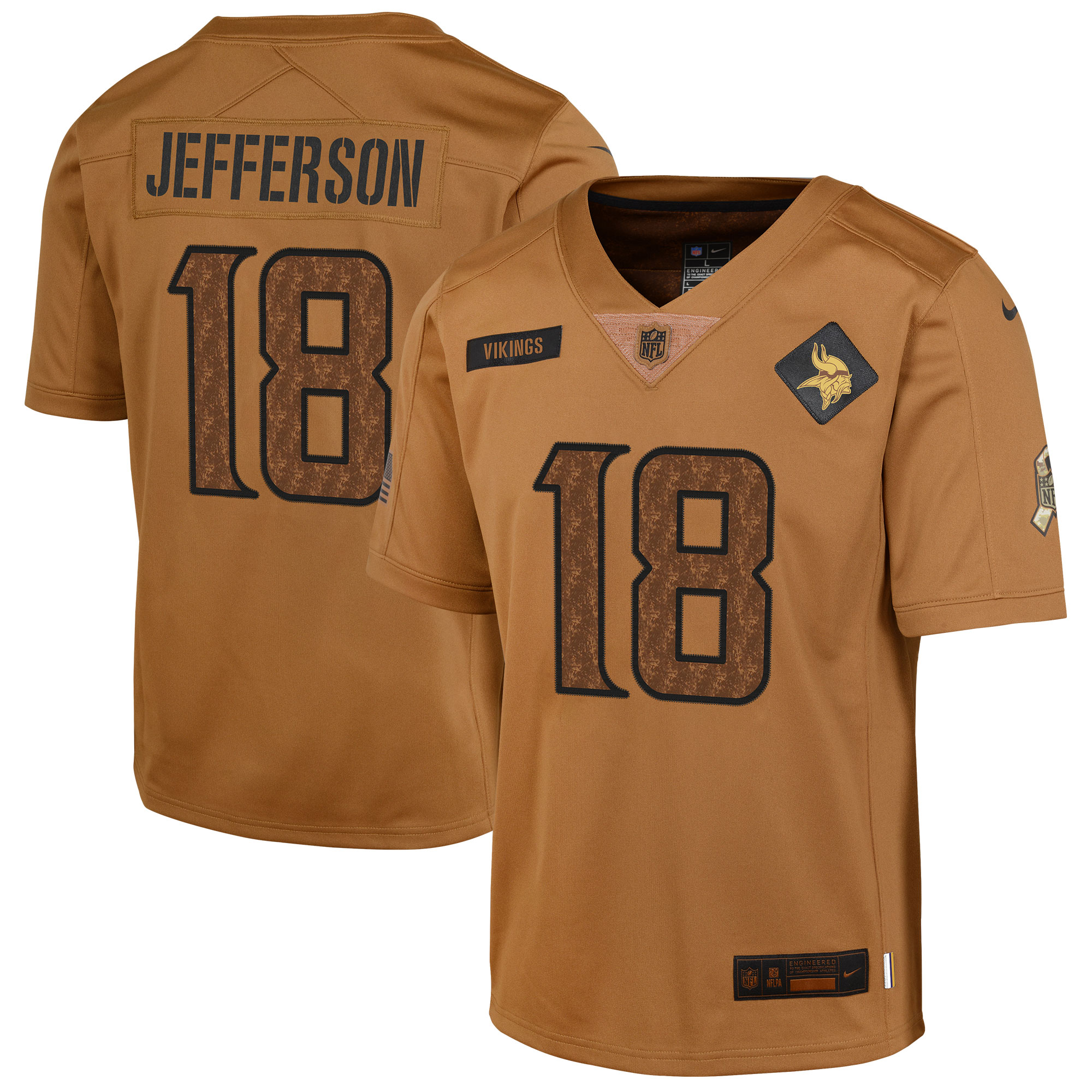 Youth Minnesota Vikings Justin Jefferson Brown 2023 Salute To Service Limited Jersey