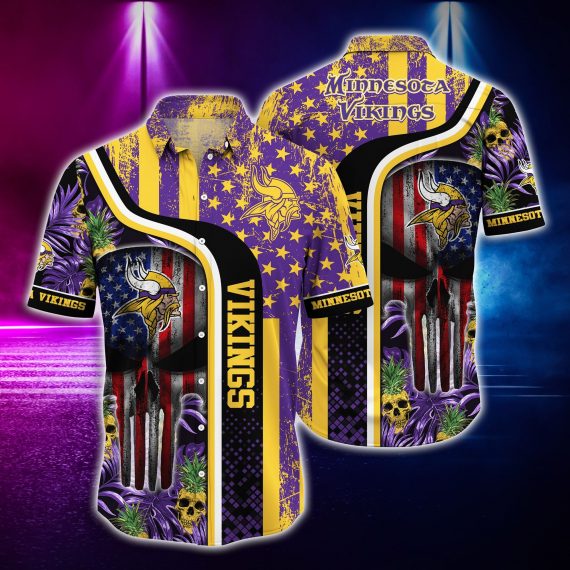 Gift For Husband Gift For Dad Minnesota Vikings And Skull Hawaiian Shirt Mh15