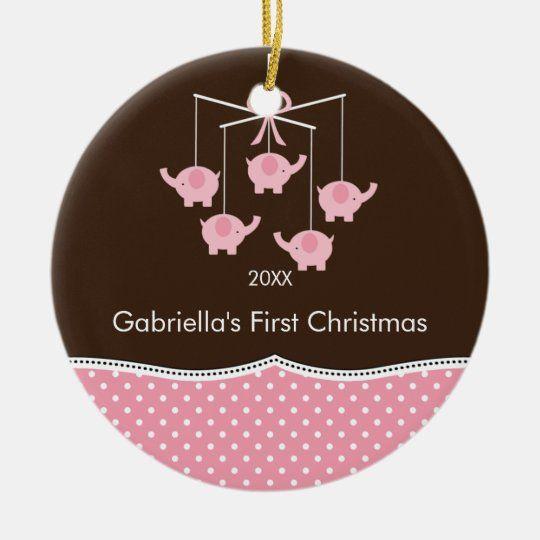 Personalized Ornament Elephant Mobile Baby’S First Christmas Customized Ceramic Circle Ornament 1 – 2 Sided