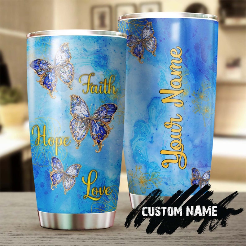 Jewelry Butterfly Faith Hope Love Personalized Tumbler-Birthday Christmas Gift For Jesus Lover Catholic Christians