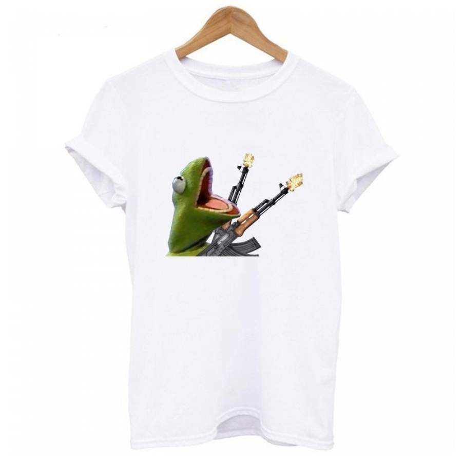 Funny Frog Print T-Shirt Summer Fashion Women T-Shirt Sweet Style Girl Casual Tops Simple Woman Tees