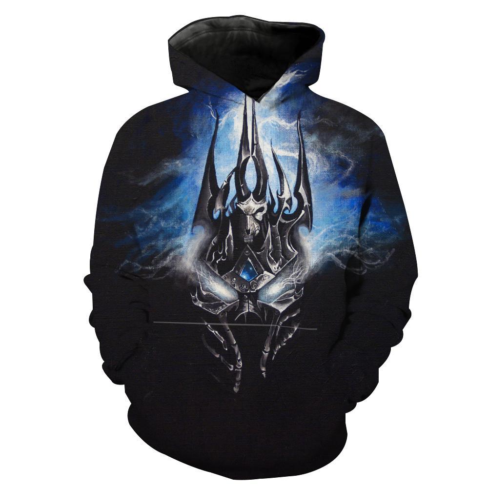 World of Warcraft Lich King Arthas Hoodies – Pullover Portrai Black Hoodie