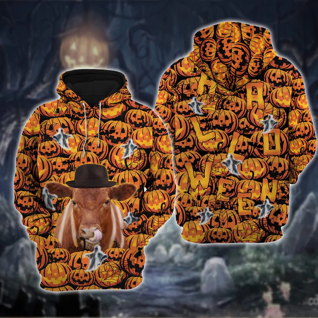 Red Angus Cattle Halloween 3D Printed Hoodie Men Women, Halloween Gift For Cattle Lover