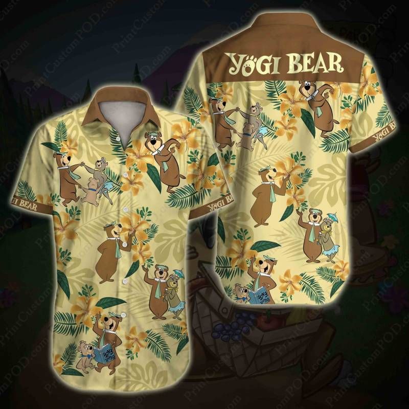 Yogi Bear Hawaii Graphic Print Short Sleeve Hawaii Casual Shirt Ha100086