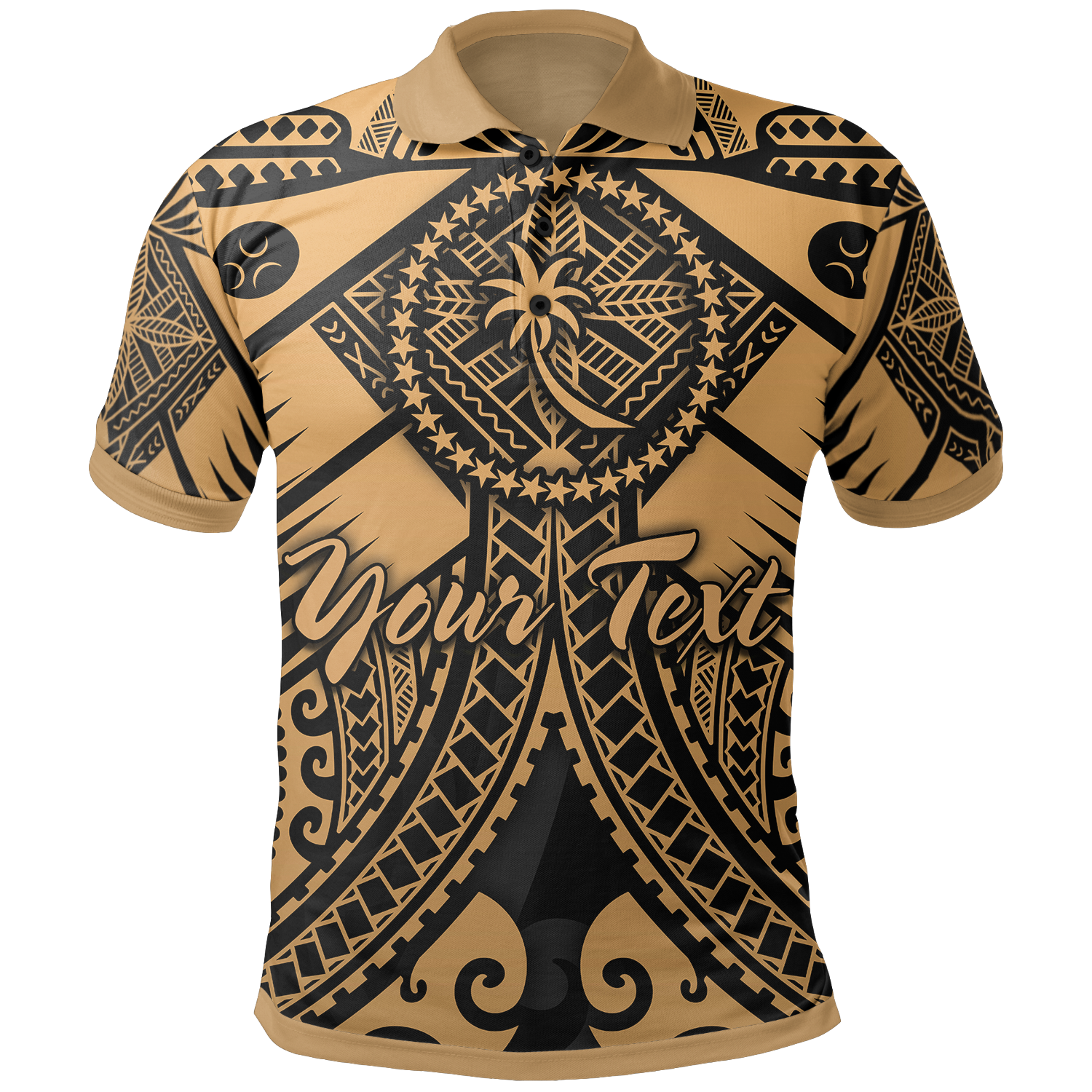 Chuuk Custom Personalised Polo Shirts  – Gold Seal with Polynesian Tattoo – BN18