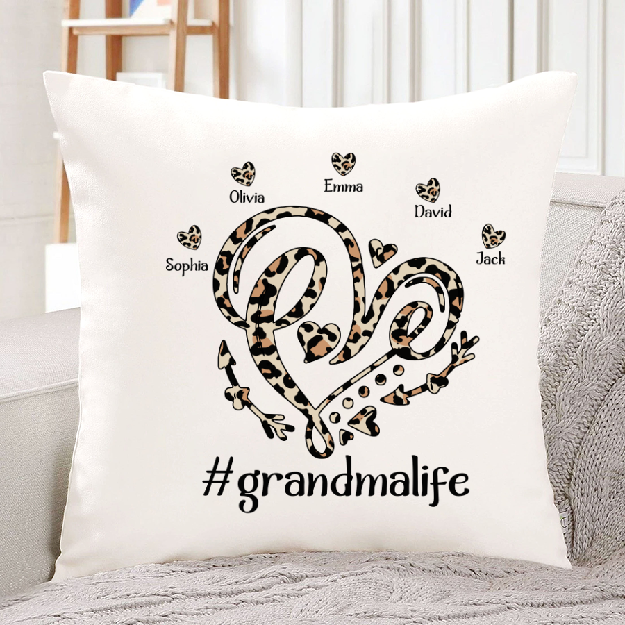 Leopard Heart Custom Names Grandma Life Indoor Pillow