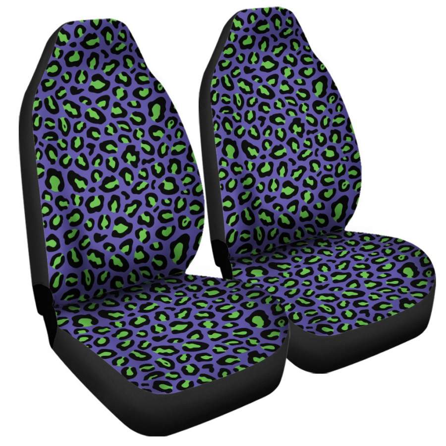 Purple And Green Leopard Pattern Print Universal Fit Car Seat Covers