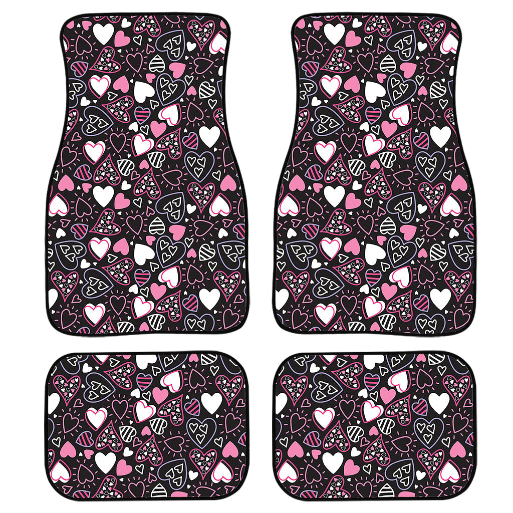 Cute Girly Heart Pattern Print Front And Back Car Floor Mats, Front Car Mat