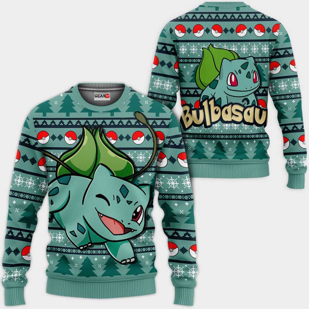 Bulbasaur Ugly Christmas Sweater Custom Anime Pokemon Xmas Gifts