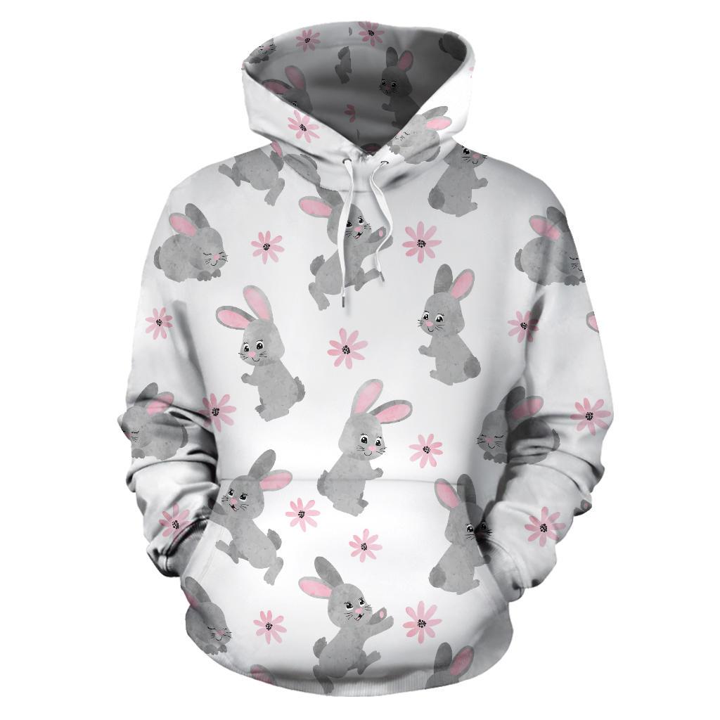 Watercolor Cute Rabbit Pattern Men Women Pullover Hoodie