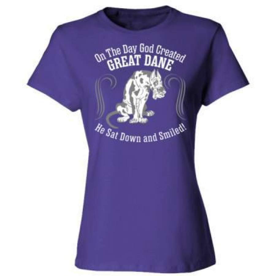 AGR On Day God Created Great Dane Dog Sat Down Smiled – Ladies’ Cotton T-Shirt