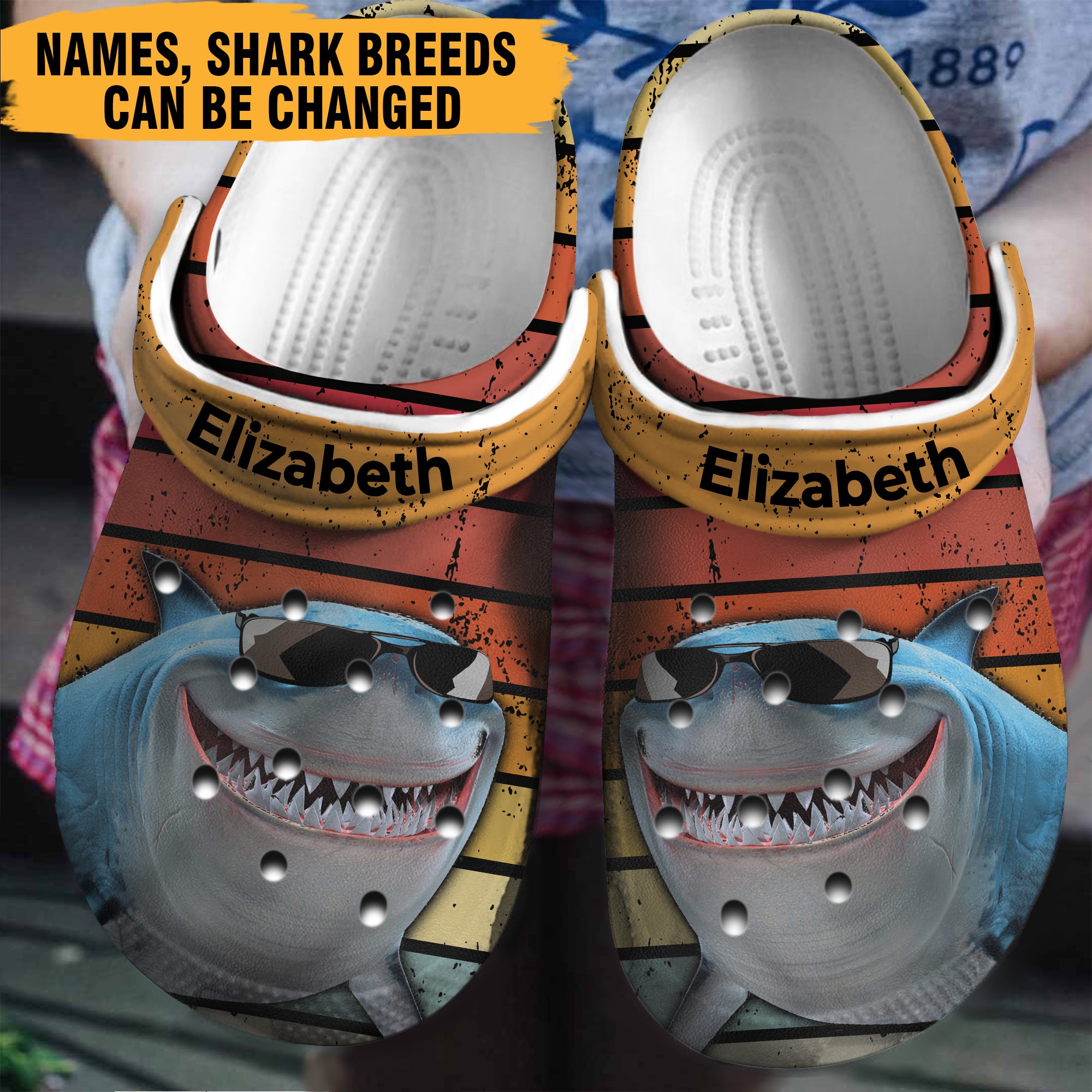 Shark Vintage Personalized Clogs Shoes, Clogs Shoes For Shark Lovers