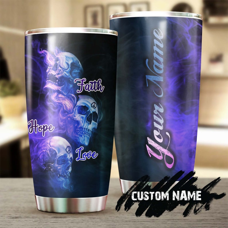 Faith Hope Love Skull Personalized Tumbler-Skull Tumbler-Skull Birthday Gift Christmas Gift For Hairstylist Mother’S Day Gift