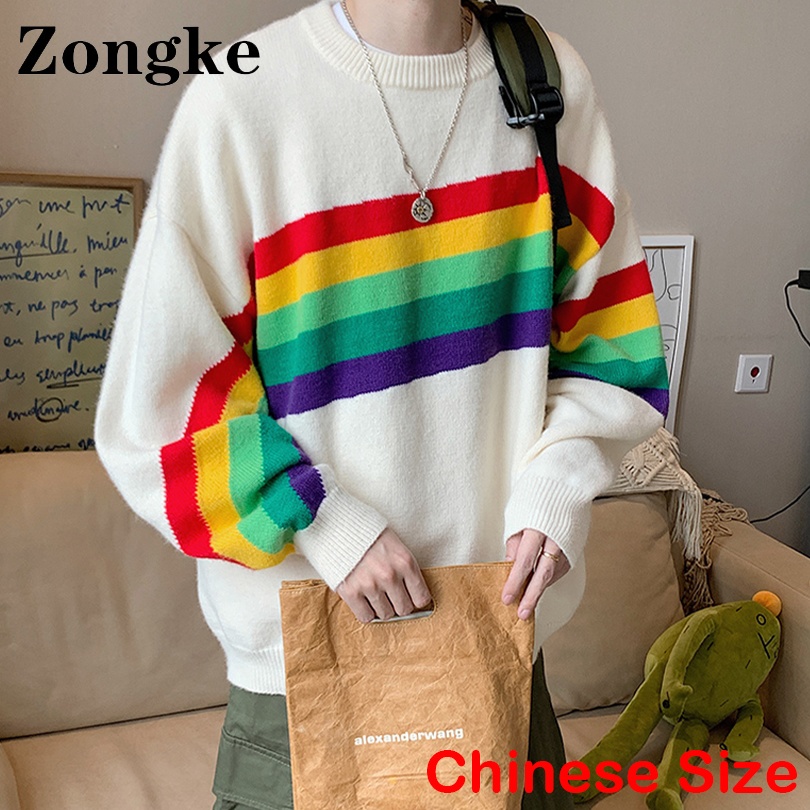 Zongke Rainbow Men Sweater Vintage Fall Sweaters For Men Clothing Pullover Men Knitwear Tops 2XL 2022 Autumn New Arrivals alx