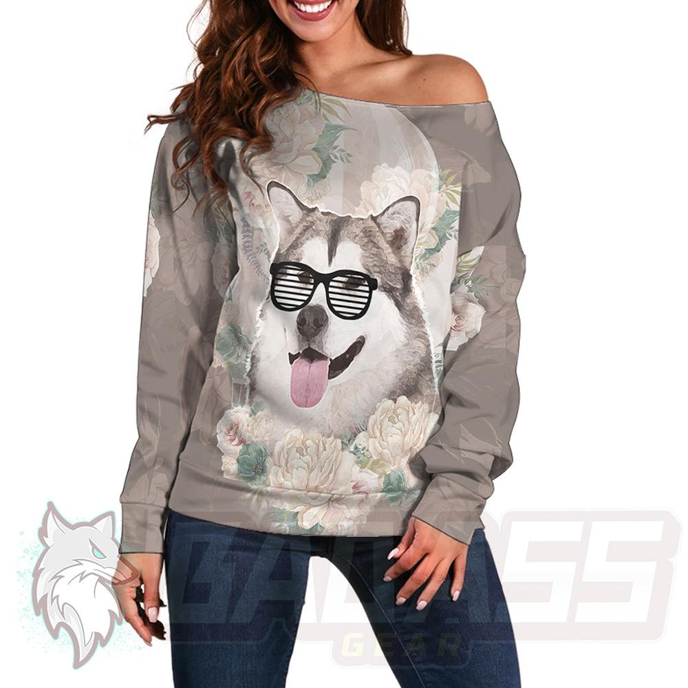 Glasses Husky Flowers HUK-0006 Off Shoulder Sweaters