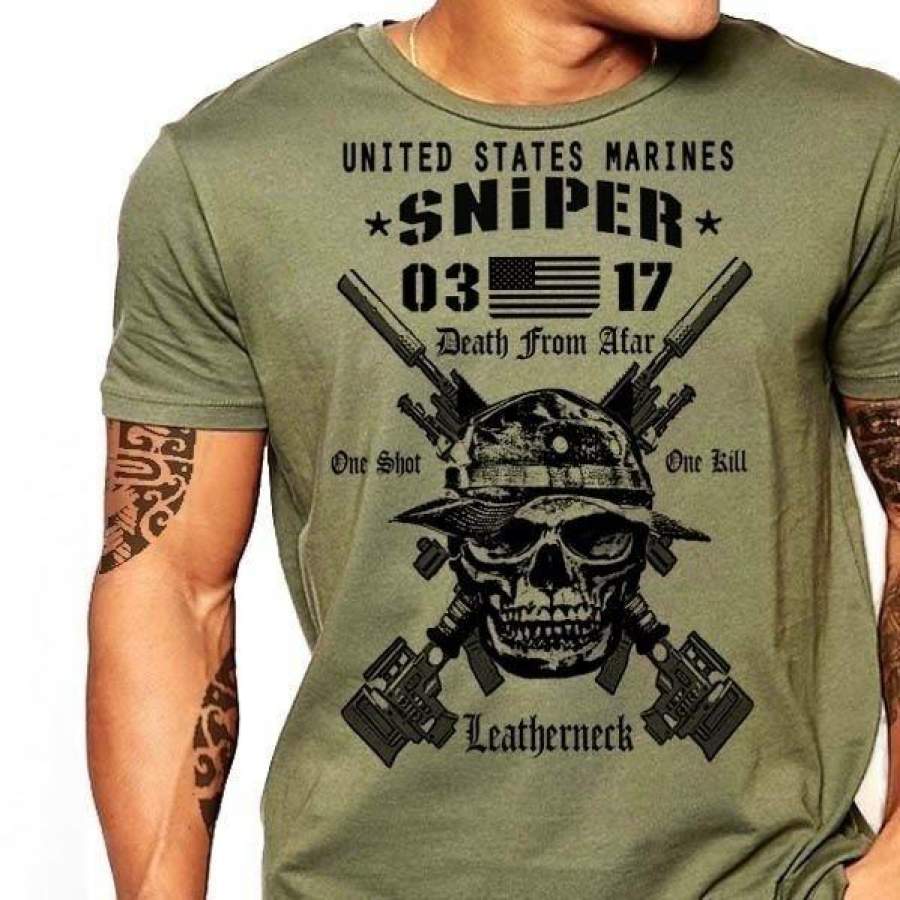 USMC Scout Sniper US Marines MOS 0317 Combat Arms Men Tops T-Shirt