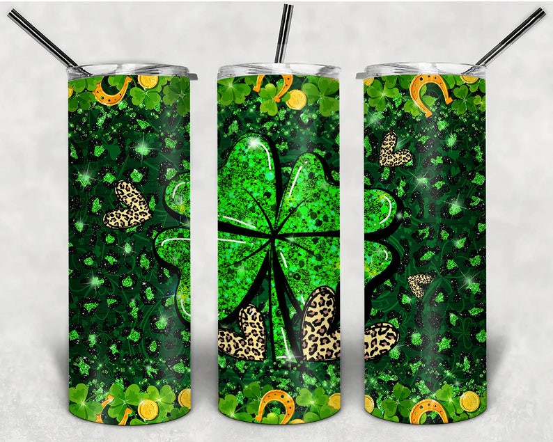 St.Patrick’S Day Tumbler, Luck Shamrock Leopard Skinny Straight Tumbler