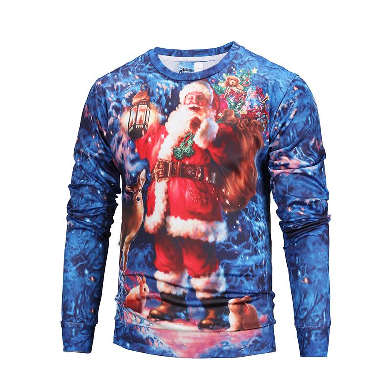 Christmas Sweatshirts – Happy Santa Watercolor Painting Striped Pattern 3D Sweatshirt