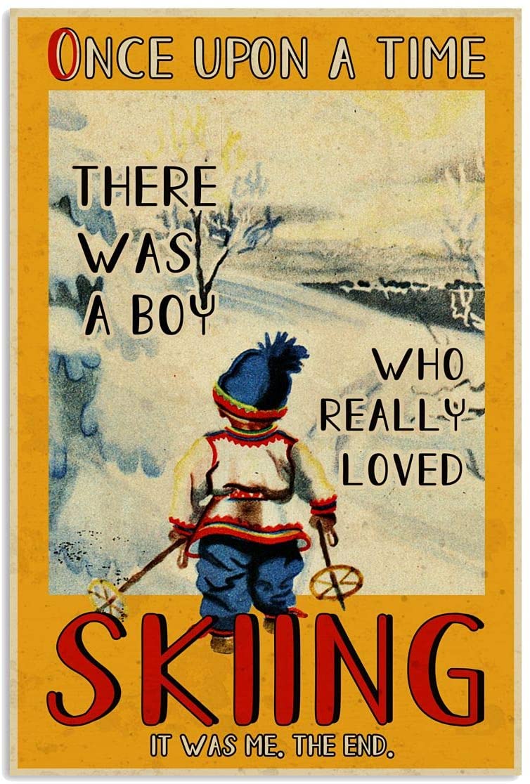 Vintage Skiing Boy- Really Loved Skiing Poster Art Print      Home Decor Gift For Family Friend On Birthday