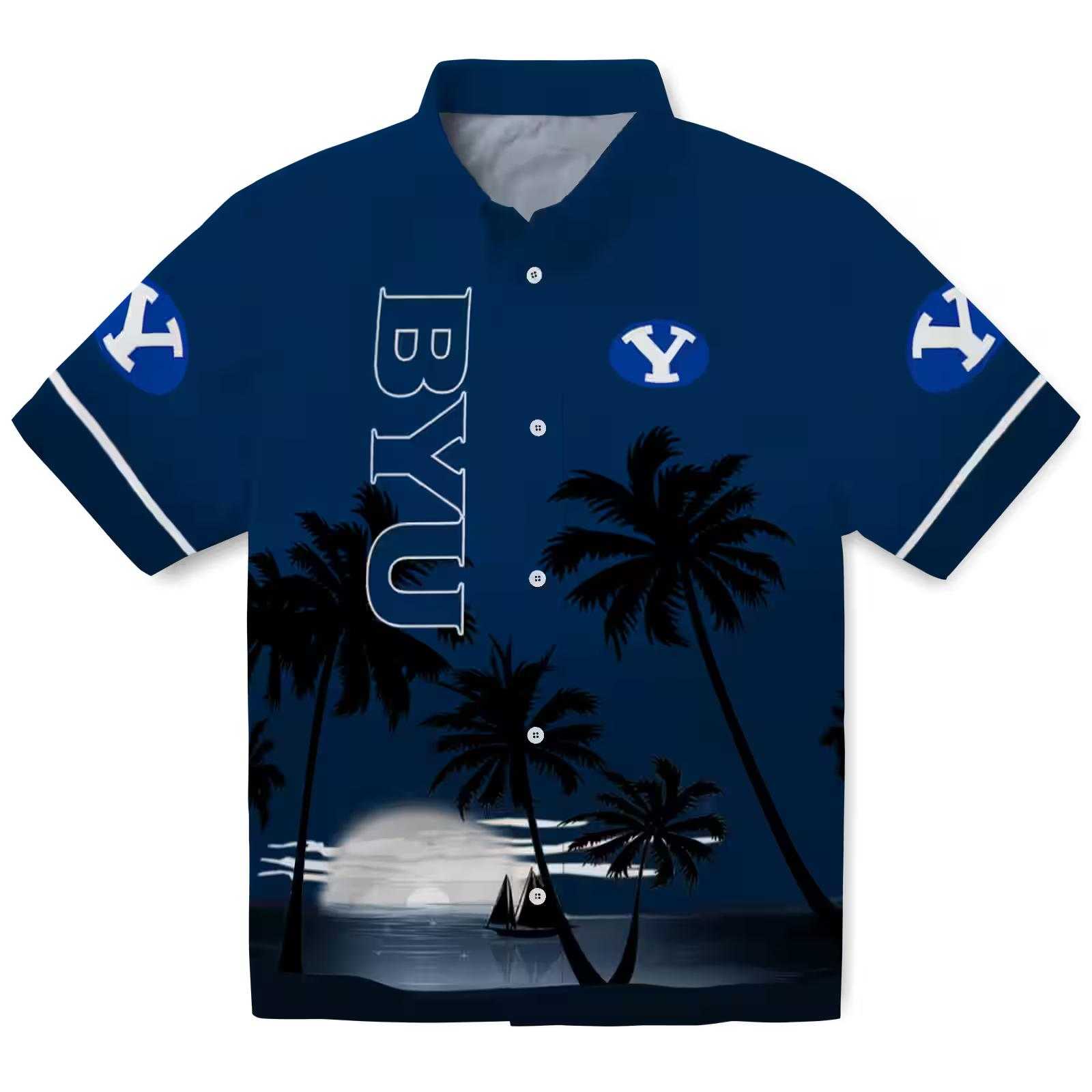 Byu Cougars Beach Sunset Blue Black Hawaiian Shirt