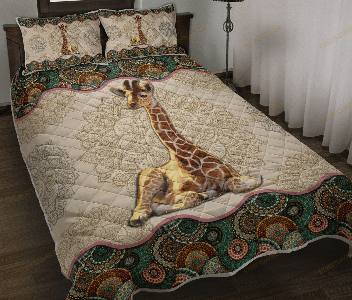 Giraffe Vintage Mandala Quilt Bedding Set