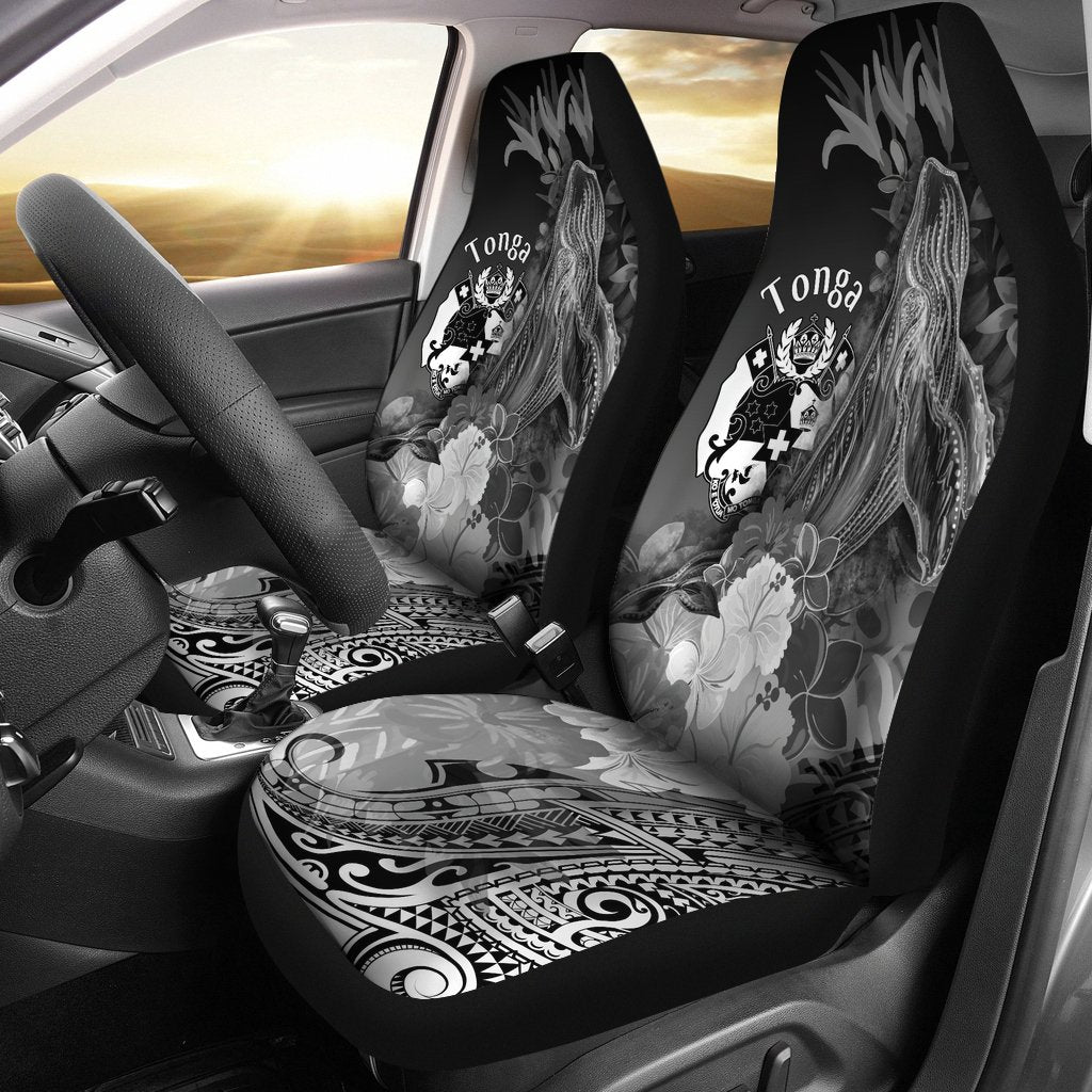 Tonga Car Seat Covers – Humpback Whale With Tropical Flowers (White)