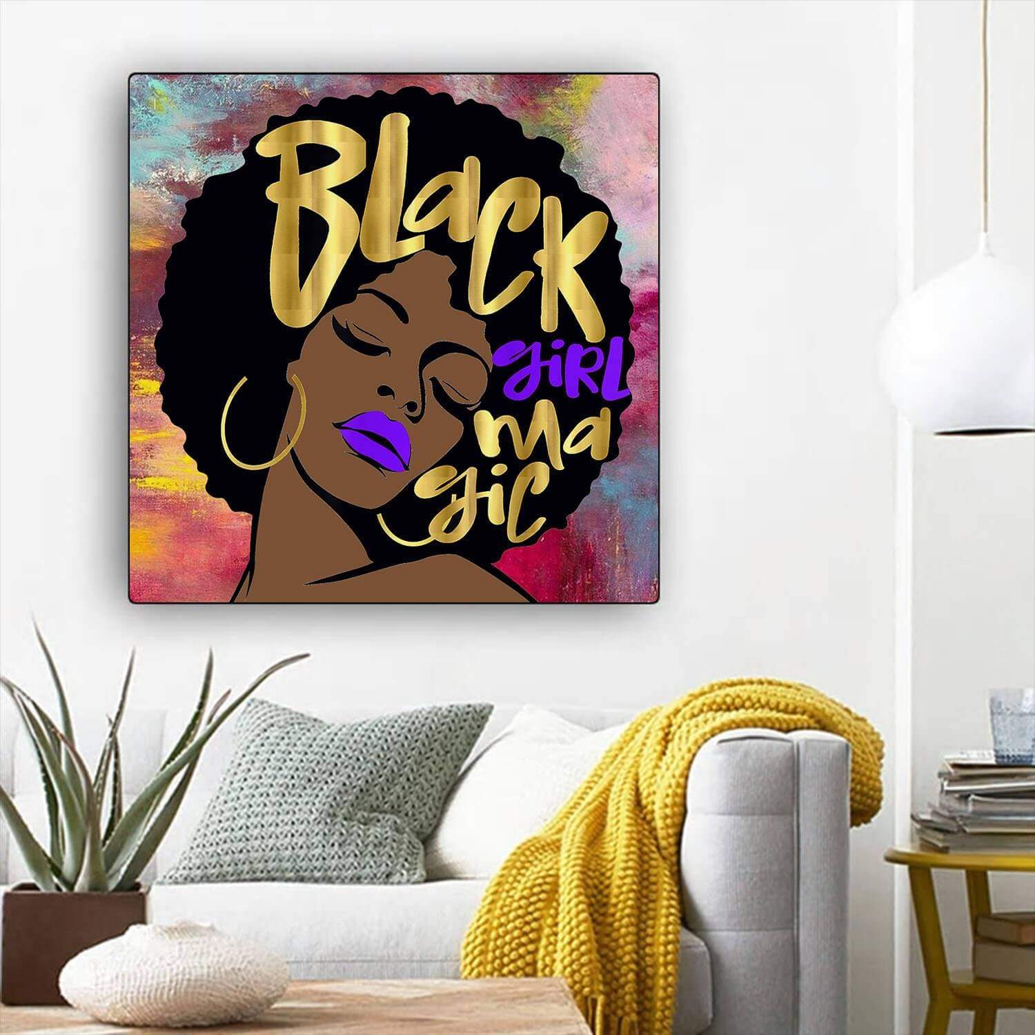 African Canvas Art Cute Black Afro Lady African American Framed Wall Art Afrocentric Home Decor Ideas BPS33435