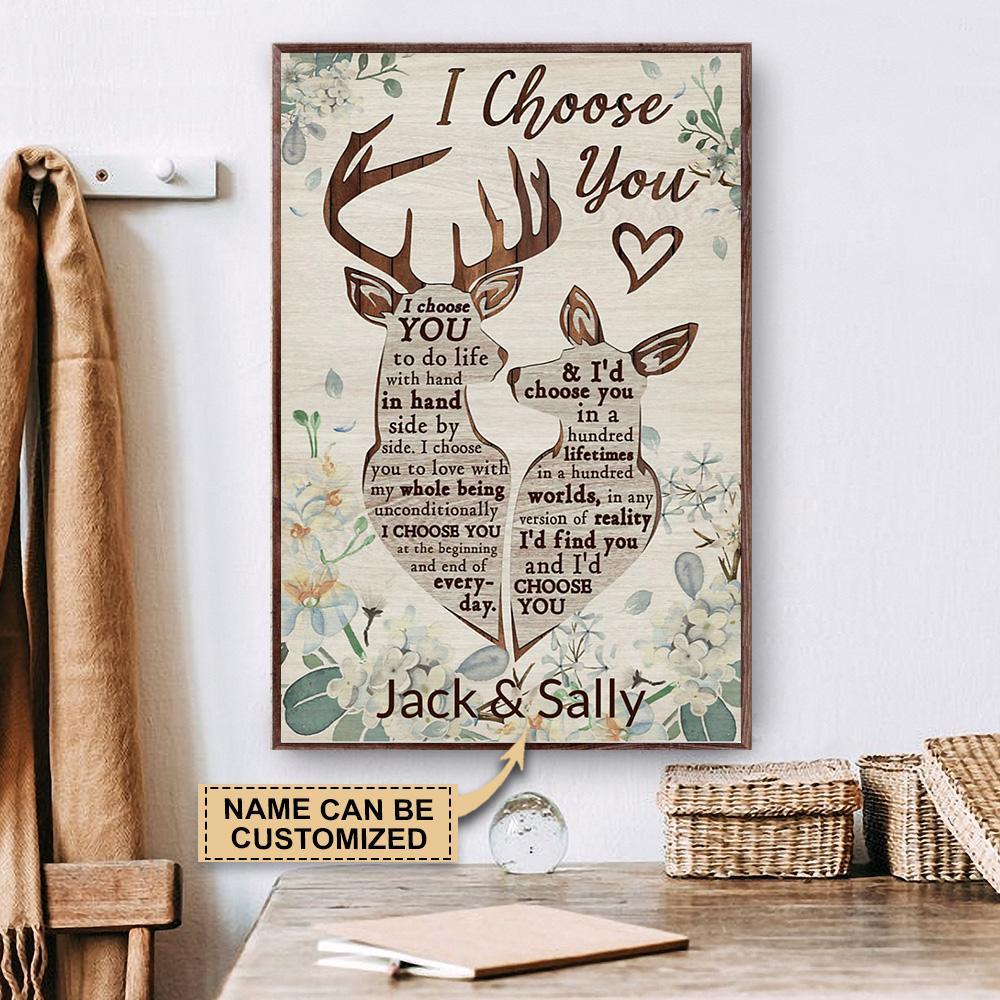 Aeticon Gifts Personalized Deer Wooden I Choose You Canvas Mom Dad Gift Home Decor